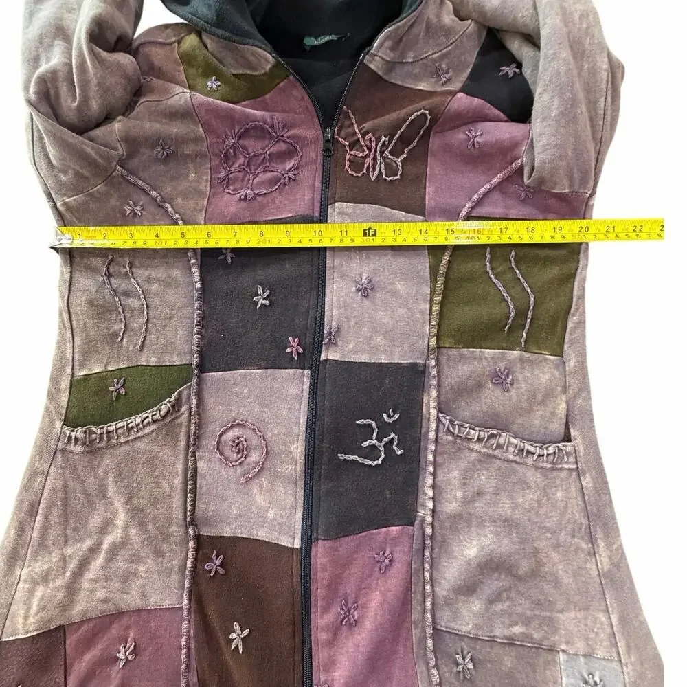 VTG Kathmandu Imports Boho Fairy Grunge Artsy Patchwork Zip Jacket Tunic Dress L - Picture 15 of 16